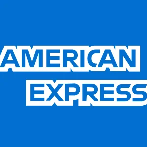 American Express wordmark in white on a blue background.